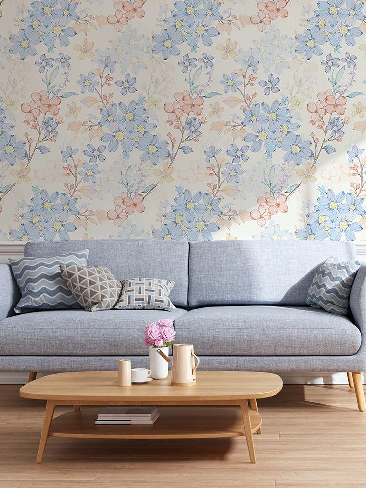 Элегантные светло-голубые цветочные обои самоклеящиеся ПВХ с цветами для украшения дома, самоклеящаяся желтая наклейка для шкафа 44cmx300cm