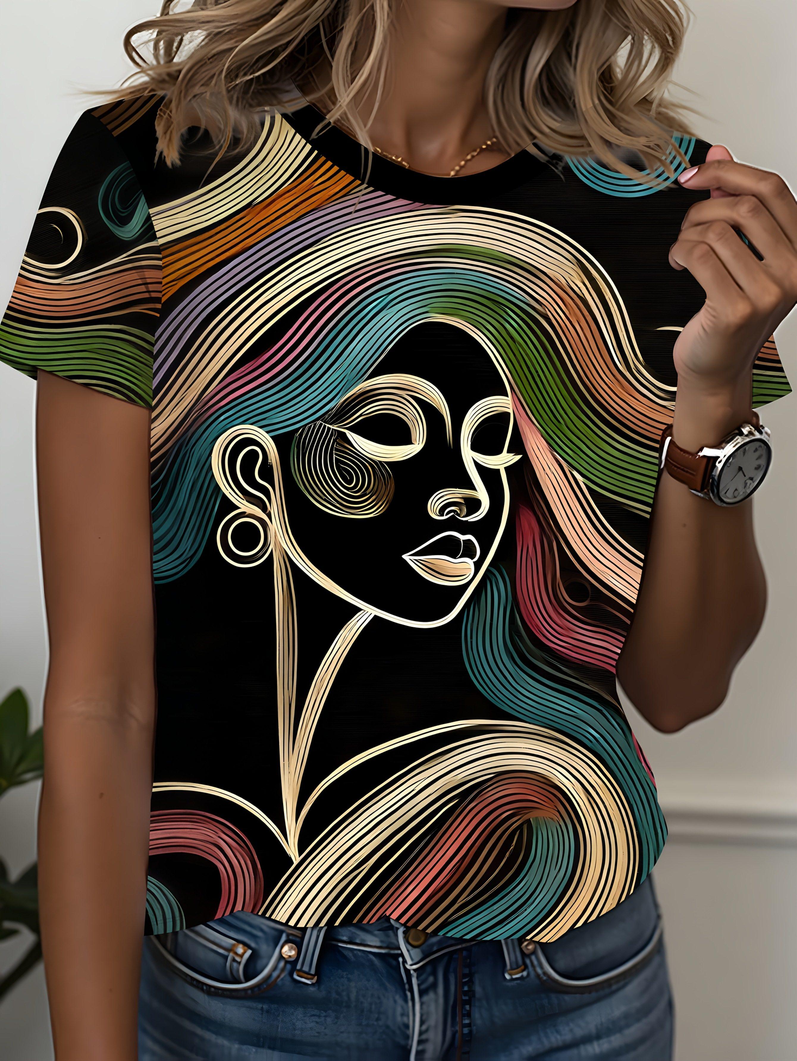 Women s Short-sleeve T-shirt with Black Background and Colorful Line Art Portrait Print. Fully Embodying a Y Casual Style. Suitable for Casual Attire. XL дубильная кора
Women s Short-sleeve T-shirt with Black Background and Colorful Line Art Portrait Print. Fully Embodying a Y Casual Style. Suitable for Casual Attire. XL дубильная кора