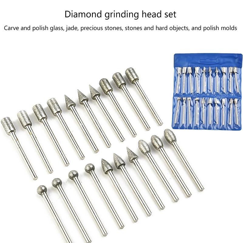 20Pcs Diamond Drill Grinding Bit Set Mini Drill Burrs Bit Set For Rotary Tool Grinding Accessories 3Mm Shank 4.5*0.3cm
20Pcs Diamond Drill Grinding Bit Set Mini Drill Burrs Bit Set For Rotary Tool Grinding Accessories 3Mm Shank 4.5*0.3cm