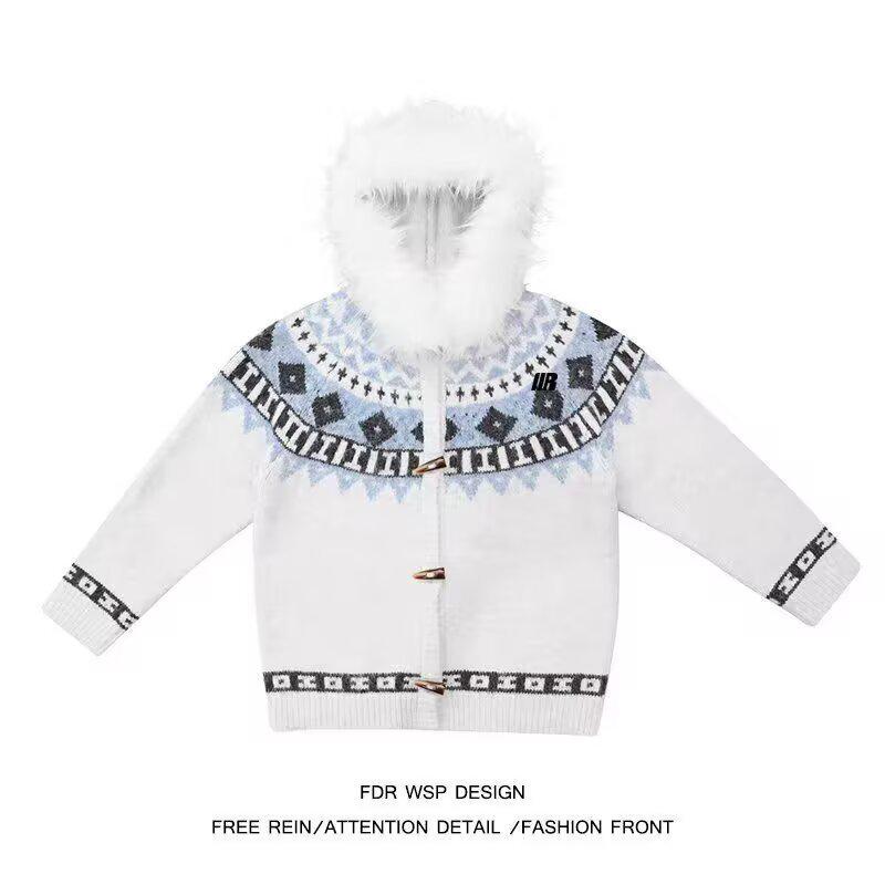 Fair Isle Hooded Knit Cardigan with Fur Collar, Retro Horn Buttons, Autumn-Winter Thick Sweater Coat L білий
Fair Isle Hooded Knit Cardigan with Fur Collar, Retro Horn Buttons, Autumn-Winter Thick Sweater Coat L білий