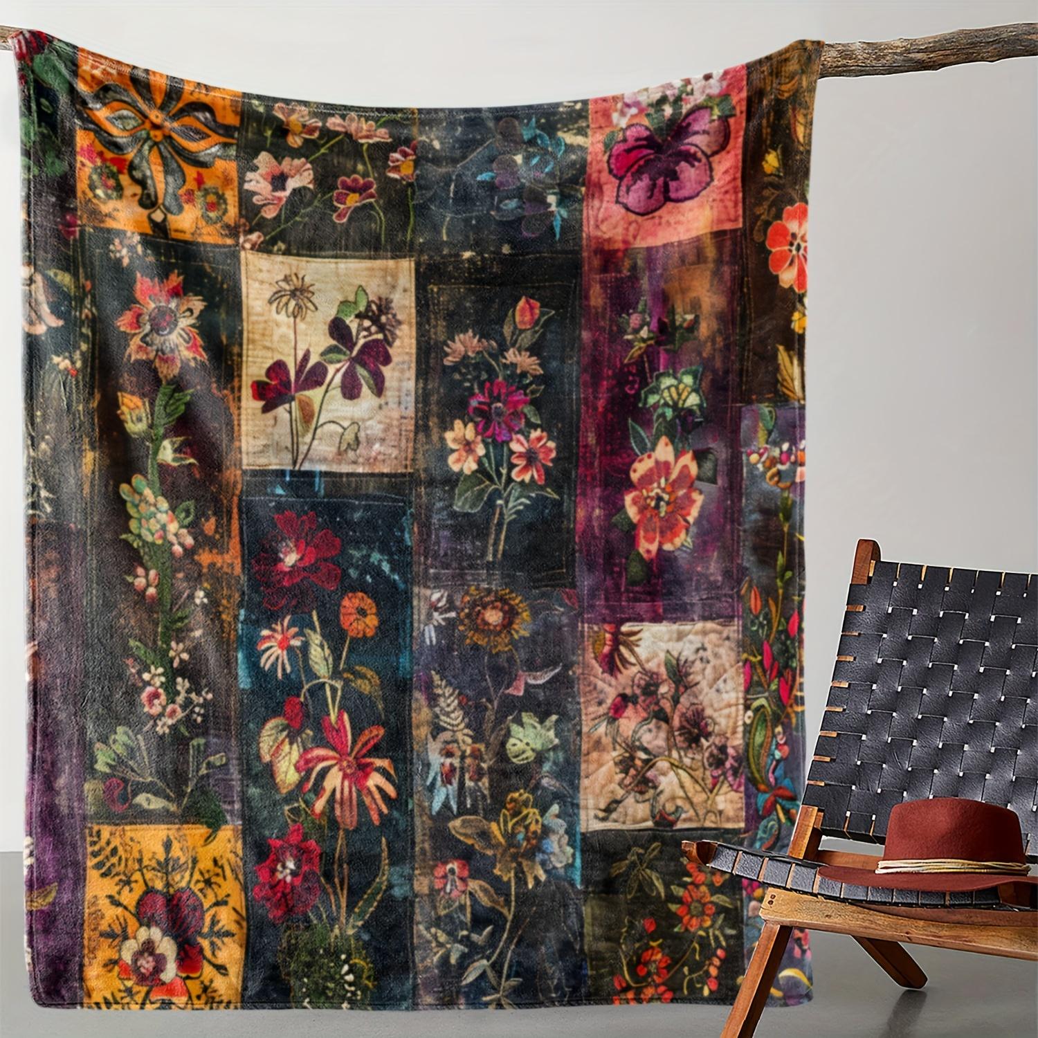 Винтажное цветочное фланелевое одеяло, мягкое теплое одеяло для кровати, автомобиля, офиса, кемпинга, всесезонное подарочное одеяло Винтажное цветочное фланелевое одеяло 80x60in