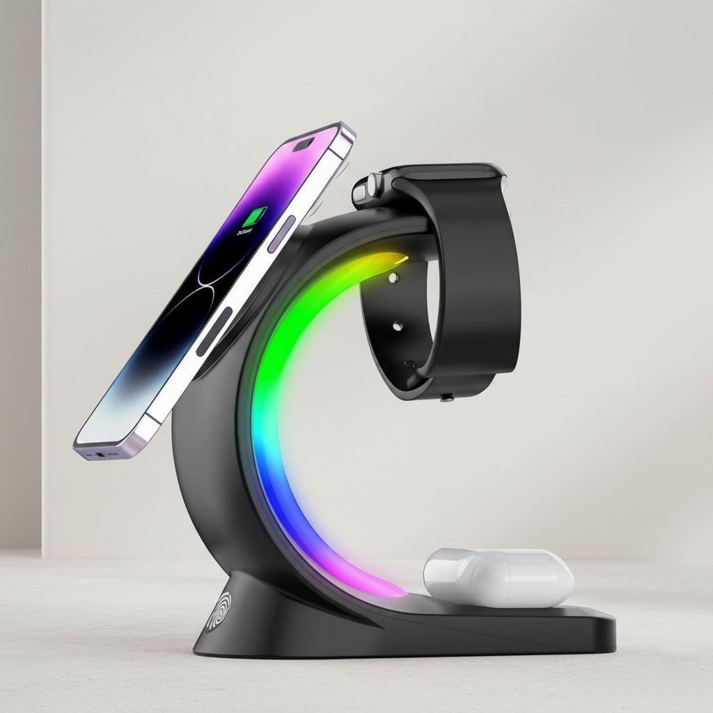 3in1 Wireless Charging Station 6Color RGB Light 15W Fast Magnetic Charger Stand for Multiple Devices Apple чорний
3in1 Wireless Charging Station 6Color RGB Light 15W Fast Magnetic Charger Stand for Multiple Devices Apple чорний