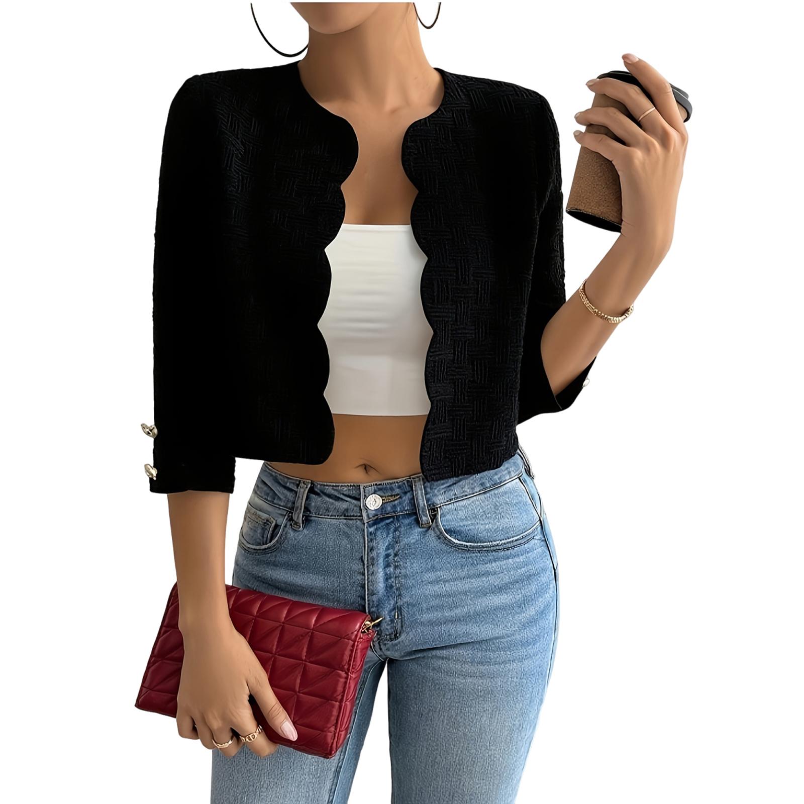 Women s Casual Vintage Style Solid Color Front Open Crop Jacket Outerwear for Spring and Autumn Lightweight Short Coat L чёрный
Women s Casual Vintage Style Solid Color Front Open Crop Jacket Outerwear for Spring and Autumn Lightweight Short Coat L чёрный