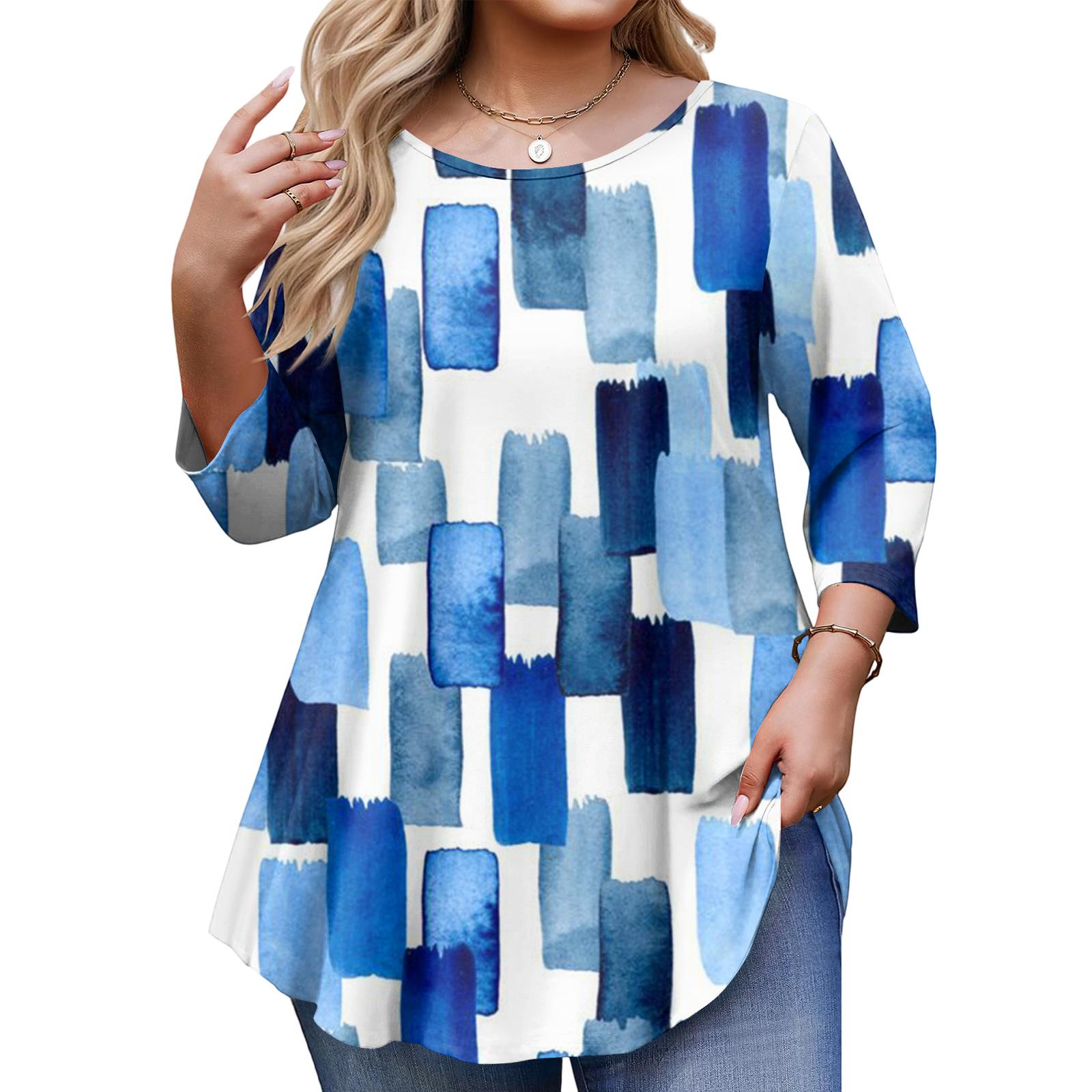 Ladies Floral Print Plus Size 3/4 Sleeve Round Hem Round Neck Fashion Top XXXL синій
Ladies Floral Print Plus Size 3/4 Sleeve Round Hem Round Neck Fashion Top XXXL синій