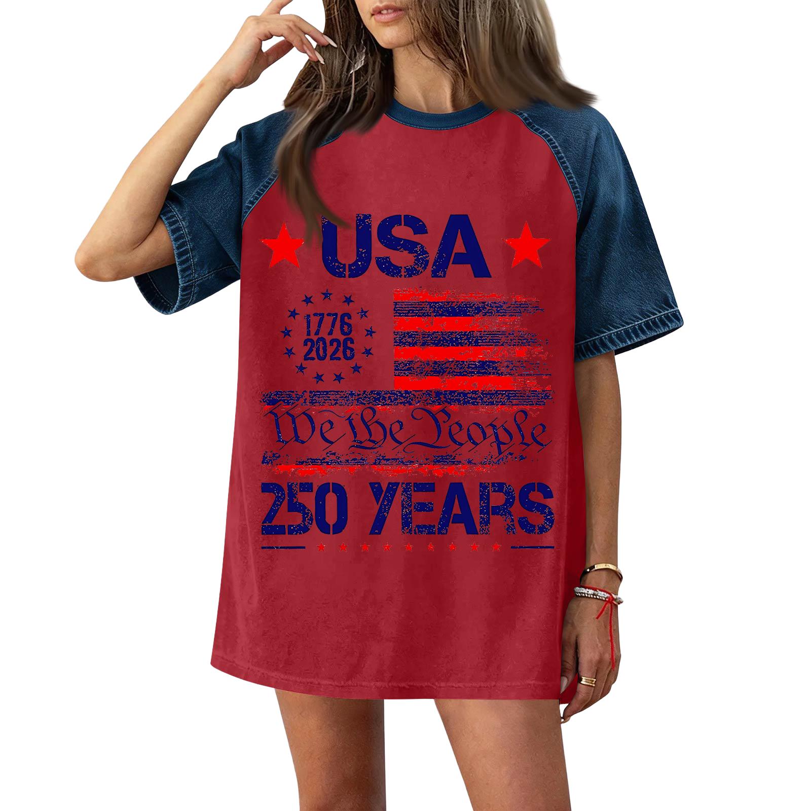 Women Casual Short Sleeve T Shirt 250 Years Independence Day Print Denim Patchwork Loose Fit Tee Top M
Women Casual Short Sleeve T Shirt 250 Years Independence Day Print Denim Patchwork Loose Fit Tee Top M