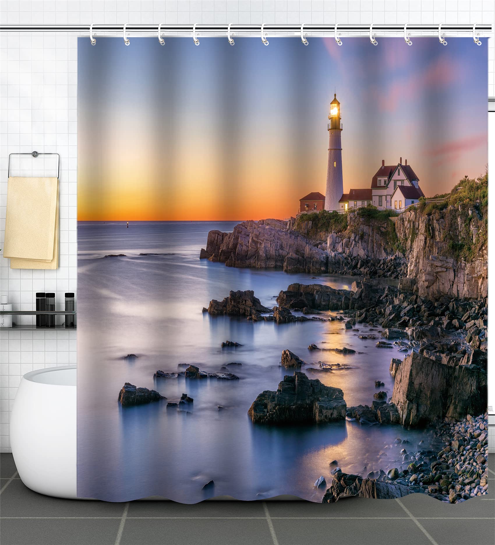 Lighthouse Shower Curtain Bathroom Decor Ocean Sunrise Nautical Seascape Shower Curtains Polyester Fabric Bath Curtain With Hook W60H190(CM)-1 Pcs
Lighthouse Shower Curtain Bathroom Decor Ocean Sunrise Nautical Seascape Shower Curtains Polyester Fabric Bath Curtain With Hook W60H190(CM)-1 Pcs