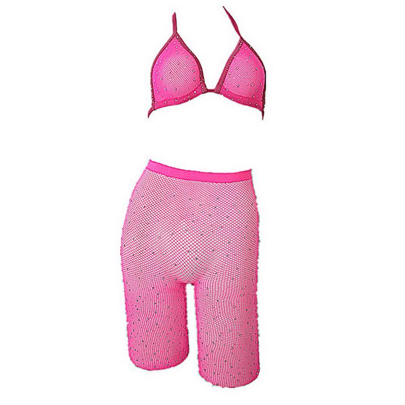Buy NIBESSER Women Sexy Rhinestone Bikini Set Mesh Halter Bra Fishnet