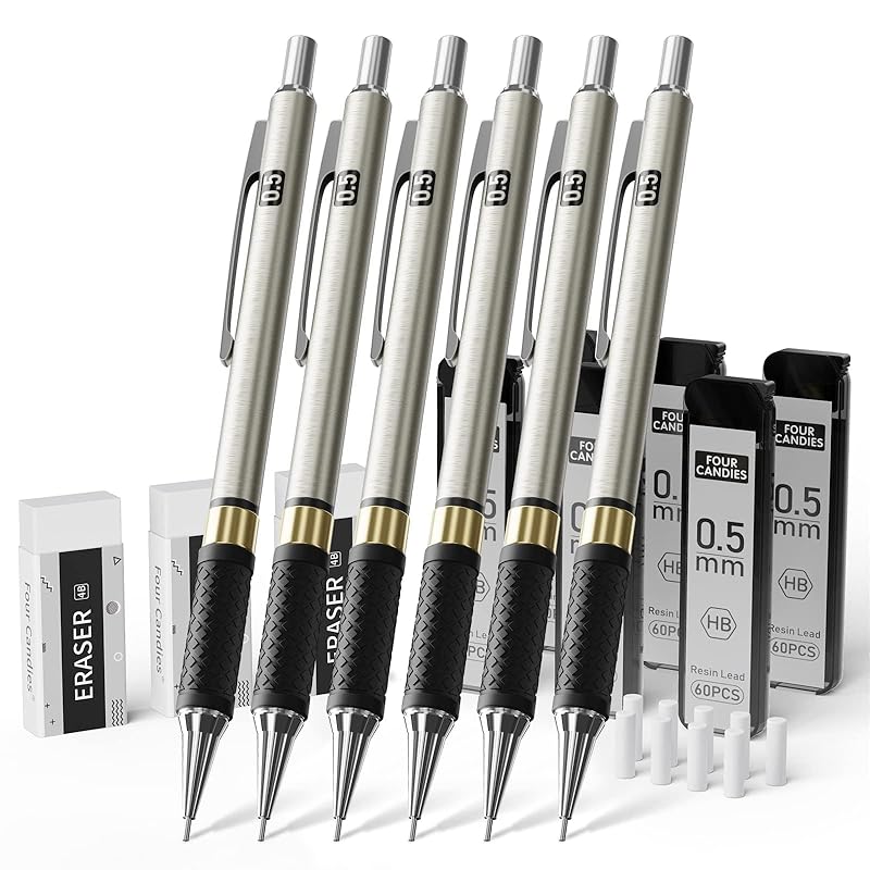 Four Candies metal mechanical pencil set - 6 pieces 0.5mm art mechanical pencil & 360 pieces HB lead refill & 3 pieces eraser & 9 pieces eraser
Four Candies metal mechanical pencil set - 6 pieces 0.5mm art mechanical pencil & 360 pieces HB lead refill & 3 pieces eraser & 9 pieces eraser