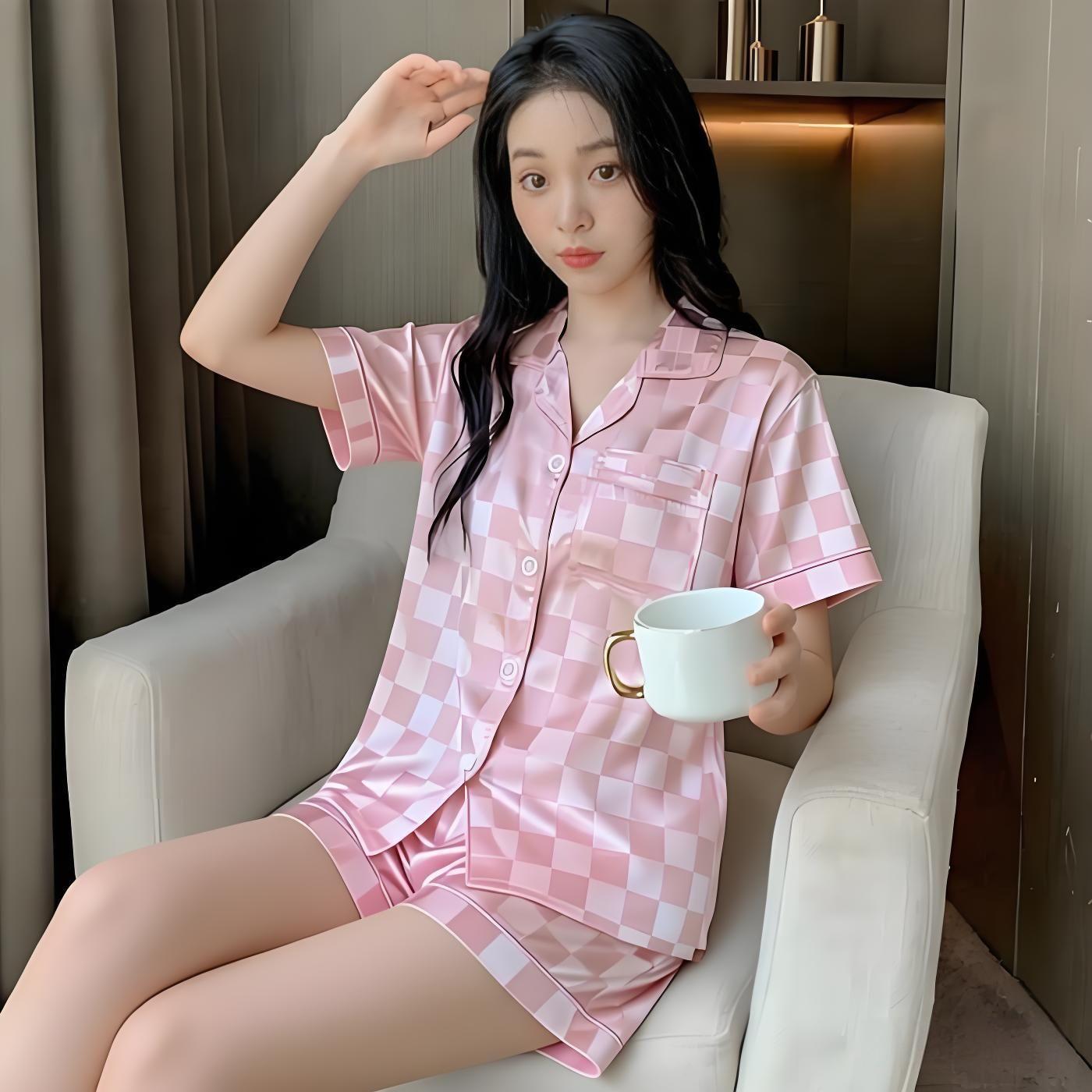 Women s silk short-sleeved pajamas for summer, lightweight summer silk home wear two-piece set 2XL
Women s silk short-sleeved pajamas for summer, lightweight summer silk home wear two-piece set 2XL