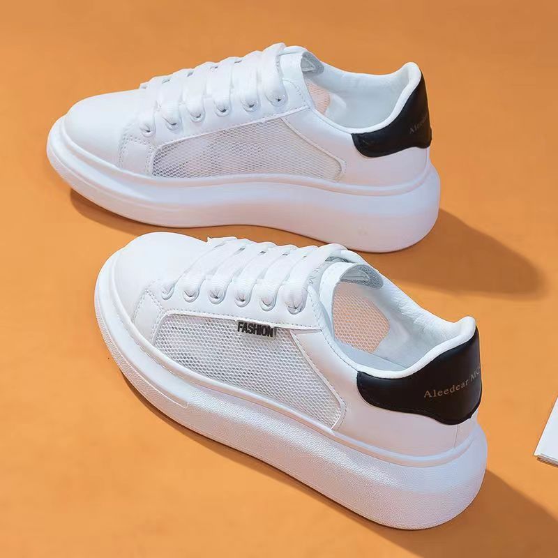 Женские белые туфли, летние сетчатые дышащие кроссовки для пар, туфли на платформе для папы, полые сетчатые туфли, кроссовки с юбкой 35