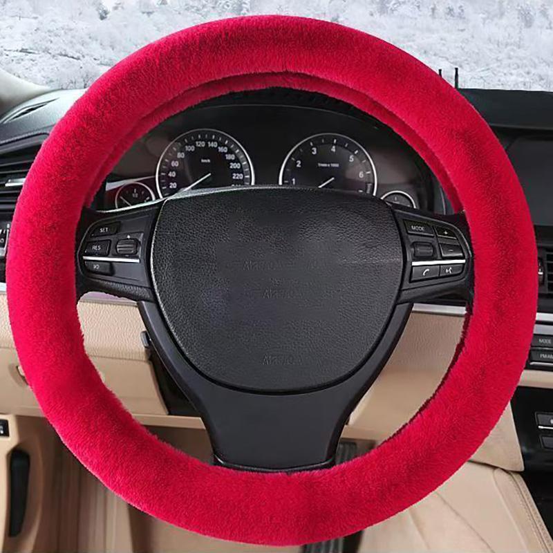 Универсальная мягкая плюшевая накладка на руль Зимняя теплая накладка на руль автомобиля Противоскользящий полностью обернутый протектор руля для 38 см красный