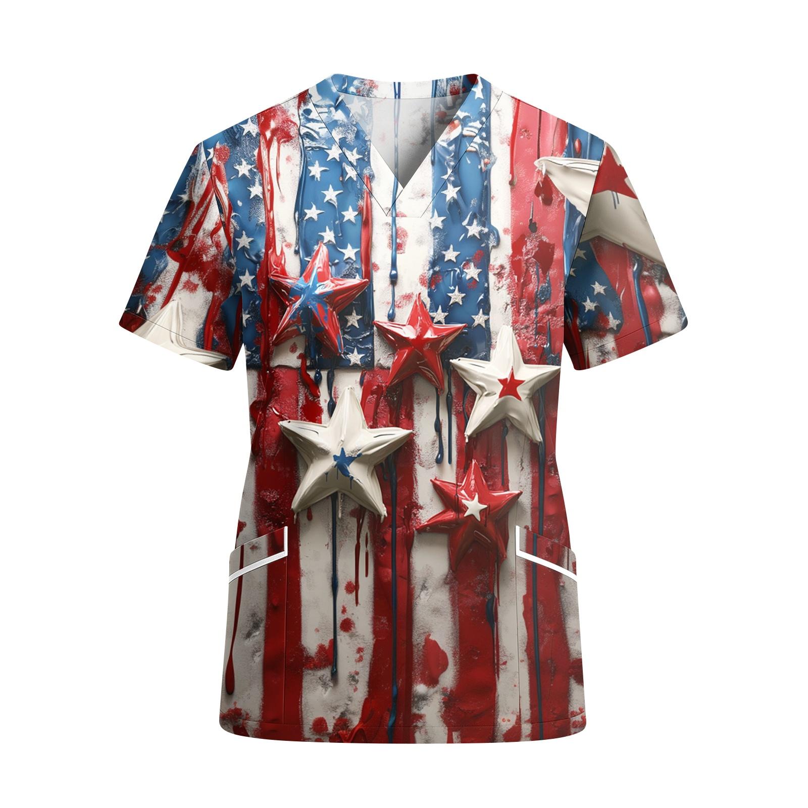 Women s V Neck Short Sleeve Work Top with Pockets Independence Day Print Medical Scrub Shirt for Healthcare Professionals XL небо синє кольору
Women s V Neck Short Sleeve Work Top with Pockets Independence Day Print Medical Scrub Shirt for Healthcare Professionals XL небо синє кольору