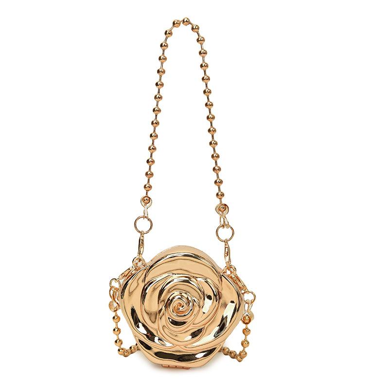 Цепочка цветок акриловая женская сумка 2025 новая европейская и американская новая нишевая на одно плечо с бусинами портативная мини металлическая сумка золотой