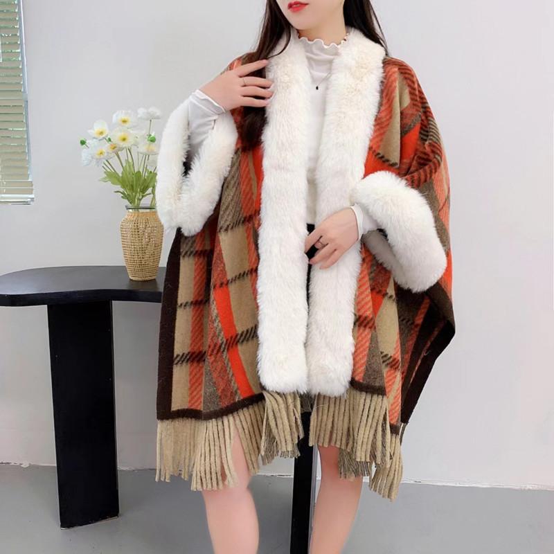 Knitted Cape Shawl Women S Big Fur Collar Thickened Warm High-End Plaid Cape Jacket 140CM помаранчевий
Knitted Cape Shawl Women S Big Fur Collar Thickened Warm High-End Plaid Cape Jacket 140CM помаранчевий