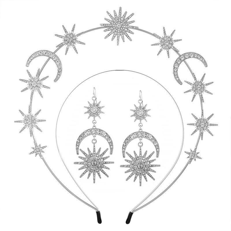 European and American Double Hexagram Sun Moon Rhinestone Headband Earrings Set Alloy Headgear 2026
European and American Double Hexagram Sun Moon Rhinestone Headband Earrings Set Alloy Headgear 2026