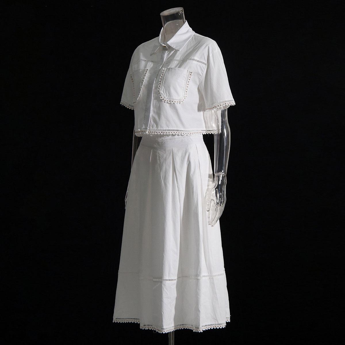 Весенняя женская рубашка с короткими рукавами и лацканами, юбка-миди с высокой талией и кружевной вышивкой, костюм из двух предметов XS белый
Весенняя женская рубашка с короткими рукавами и лацканами, юбка-миди с высокой талией и кружевной вышивкой, костюм из двух предметов XS белый