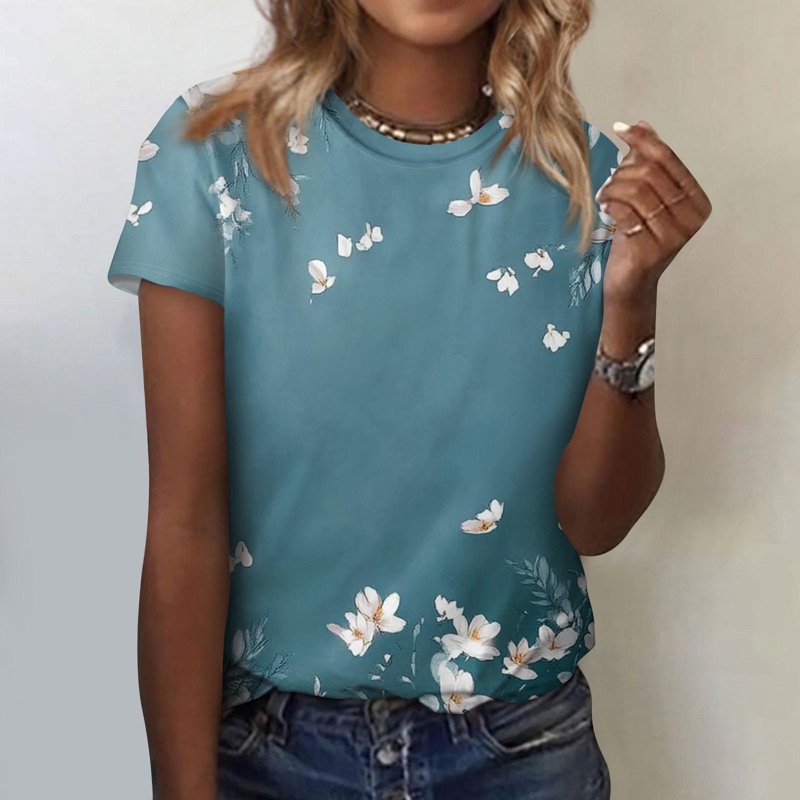Женская модная повседневная блузка с круглым вырезом и короткими рукавами с цветочным принтом S циан
Женская модная повседневная блузка с круглым вырезом и короткими рукавами с цветочным принтом S циан