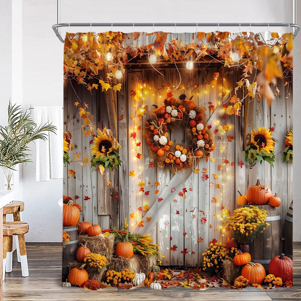 Autumn Pumpkin Shower Curtain Harvest Season Maple Leaf Scarecrow Flower Wooden Plank Barn Farmhouse Bath Decoration With Hook W60H190(CM)-1 Pcs
Autumn Pumpkin Shower Curtain Harvest Season Maple Leaf Scarecrow Flower Wooden Plank Barn Farmhouse Bath Decoration With Hook W60H190(CM)-1 Pcs