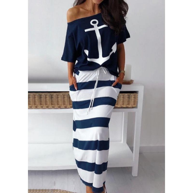 Топ-футболка з принтом якоря та смугаста максі-спідниця Жіночі костюми-двійки Модний комплект з двох предметів з відкритими плечима Топи та спідниці L
Топ-футболка з принтом якоря та смугаста максі-спідниця Жіночі костюми-двійки Модний комплект з двох предметів з відкритими плечима Топи та спідниці L