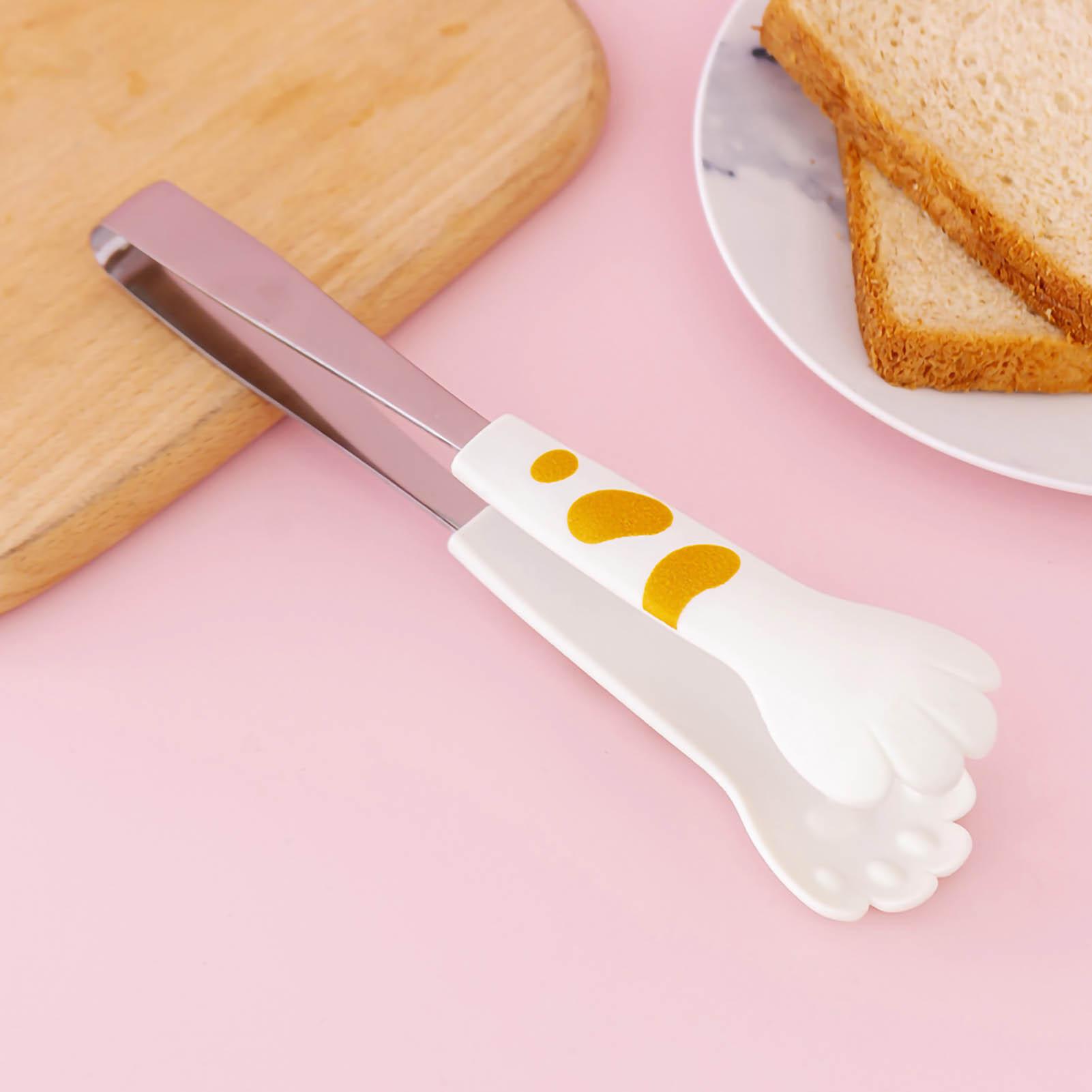 Кухонные щипцы для приготовления пищи в форме милой кошачьей лапки из нержавеющей стали, маленькие щипцы для салата и барбекю, розовые S Small белый