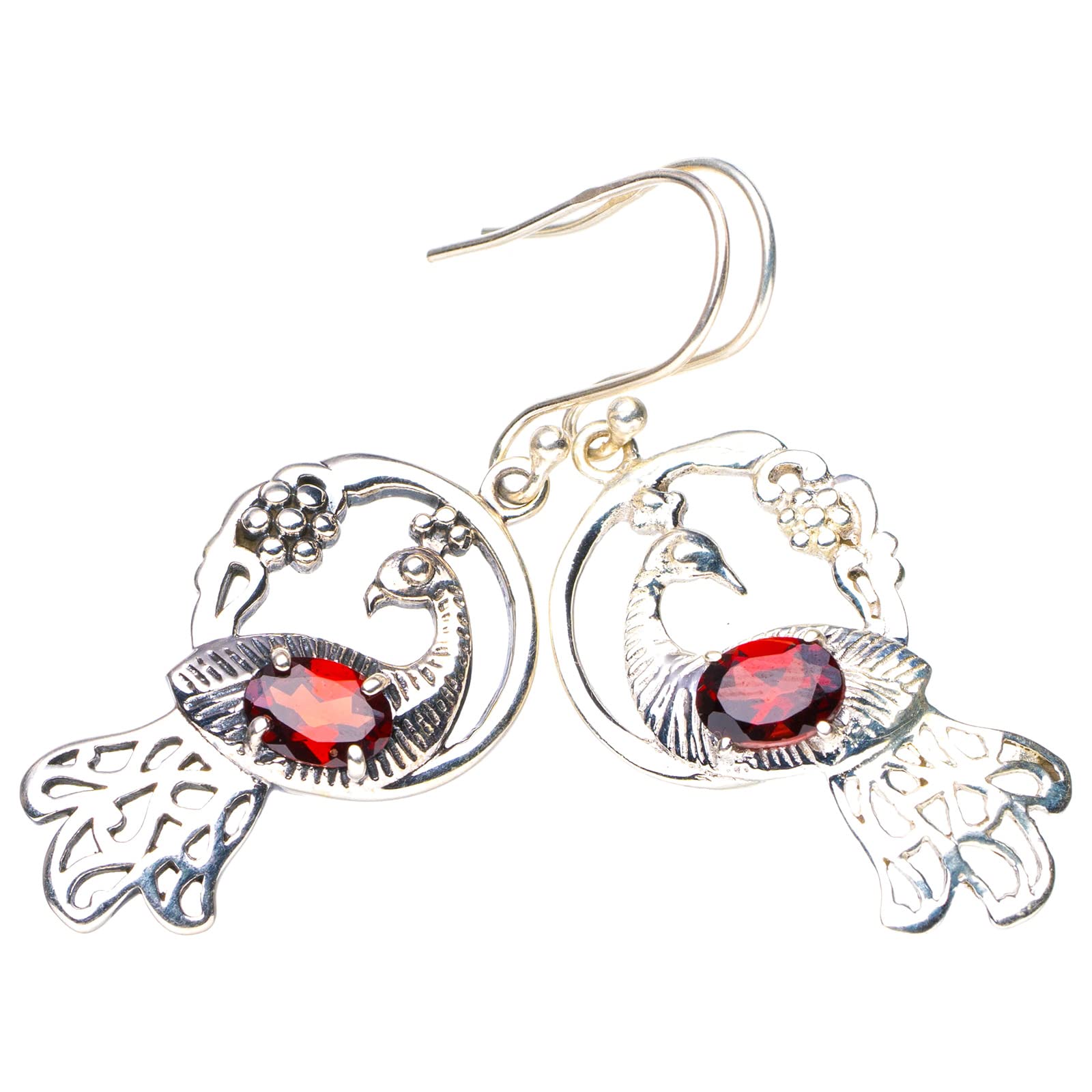 StarGems® Natural Garnet Peacock Handmade 925 Sterling Silver Earrings 1.75 E6159