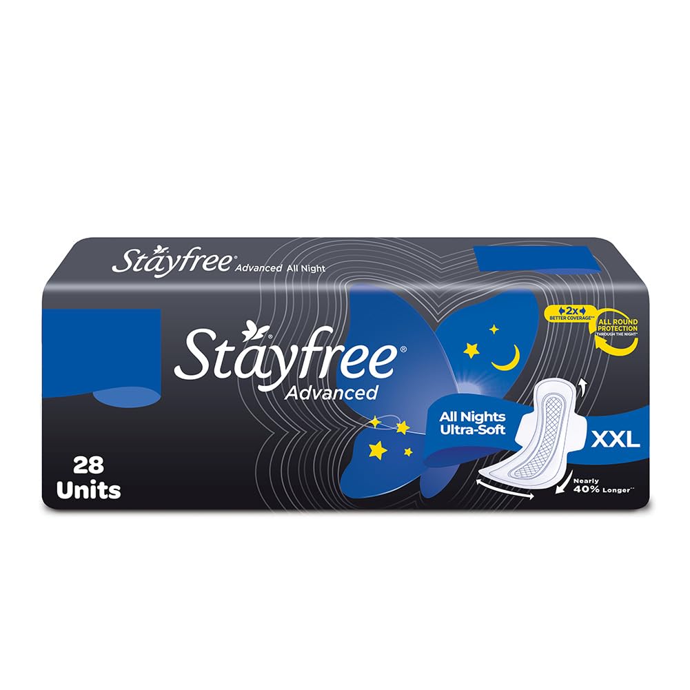 Stayfree Advanced XXL All Night Soft Cover Sanitary Pads For Women With Wings, 28 Pads
Stayfree Advanced XXL All Night Soft Cover Sanitary Pads For Women With Wings, 28 Pads