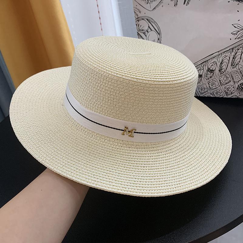 M соломенная шляпа женская простая плоская шляпа с надписью элегантная белая шляпа-цилиндр британская защита от солнца пляжный отдых солнцезащитная шляпа Brim 5.5cm молочный белый