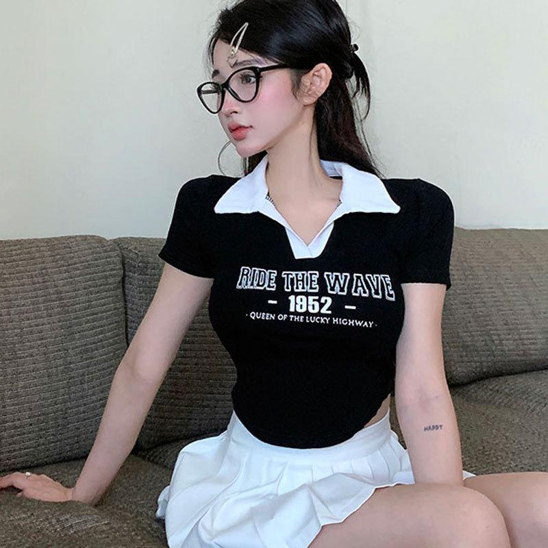 Women s Summer Color Block Polo Collar Cropped T-Shirt with Irregular Hem and Slimming Fit XL (Recommended 105-120 jin) кофейный
Women s Summer Color Block Polo Collar Cropped T-Shirt with Irregular Hem and Slimming Fit XL (Recommended 105-120 jin) кофейный
