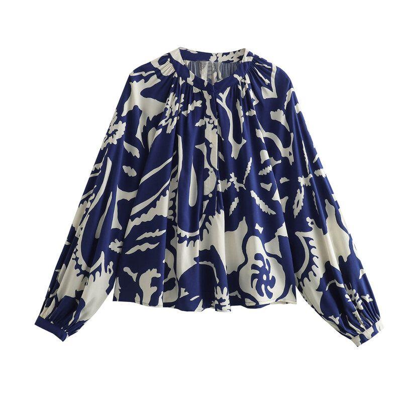 Western Style 2024 Spring New Women clothes Print Elegant Breathable Pleated Small Collar Lantern Sleeve Shirts 1219130 Blue L
Western Style 2024 Spring New Women clothes Print Elegant Breathable Pleated Small Collar Lantern Sleeve Shirts 1219130 Blue L