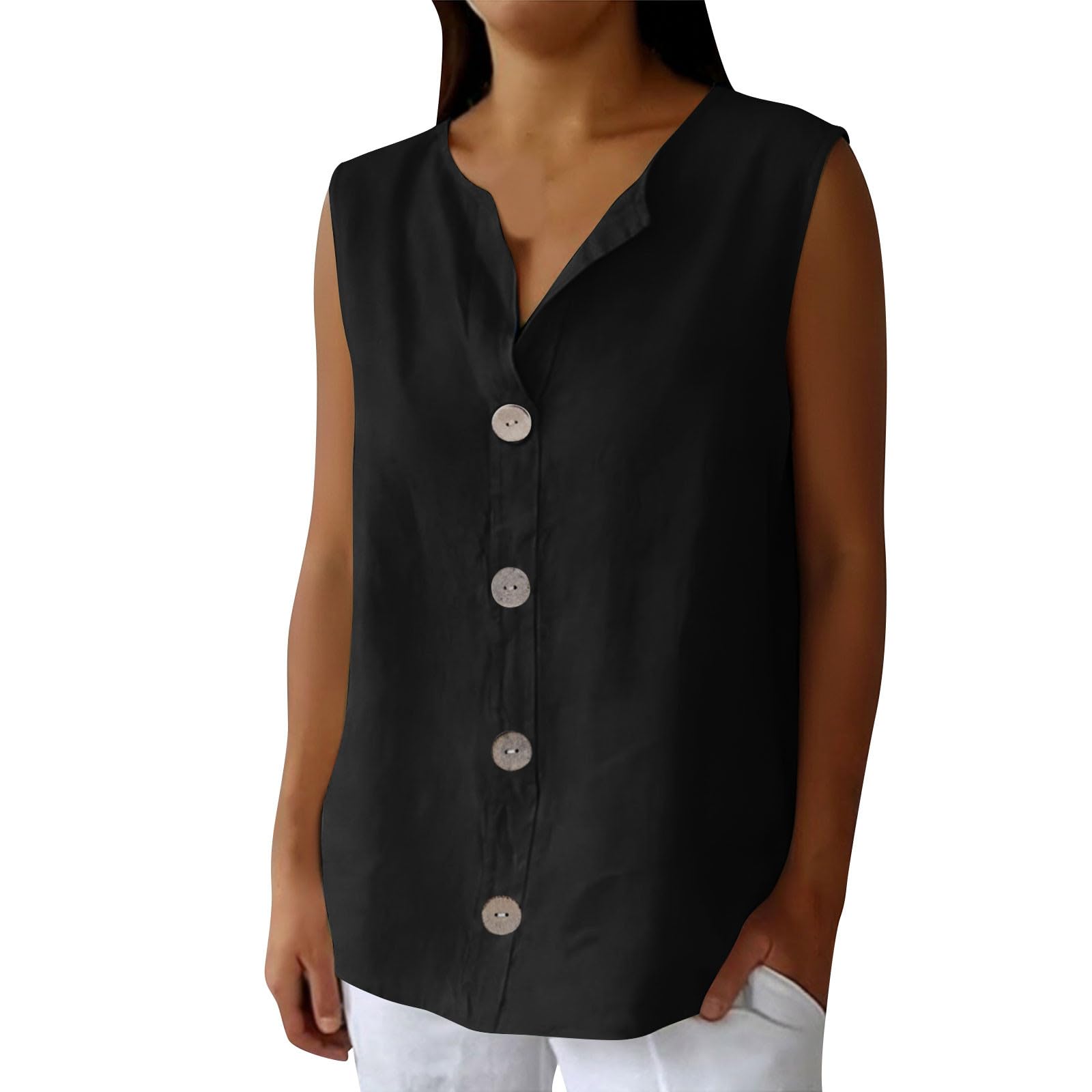Women Sleeveless Button Front Top V Neck Casual Loose Fit Summer Blouse Lightweight Shirt for Daily Wear L
Women Sleeveless Button Front Top V Neck Casual Loose Fit Summer Blouse Lightweight Shirt for Daily Wear L