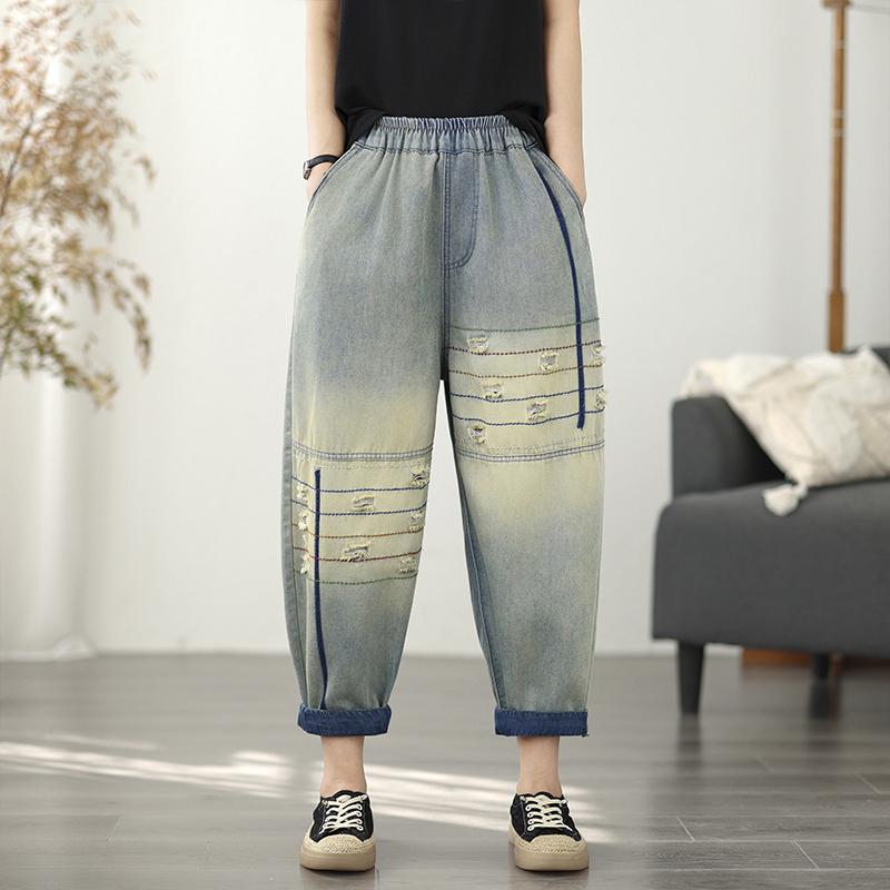 plus size thin Vintage embroidery Hole high waist casual loose Women summer jeans denim Harem Pants M
plus size thin Vintage embroidery Hole high waist casual loose Women summer jeans denim Harem Pants M