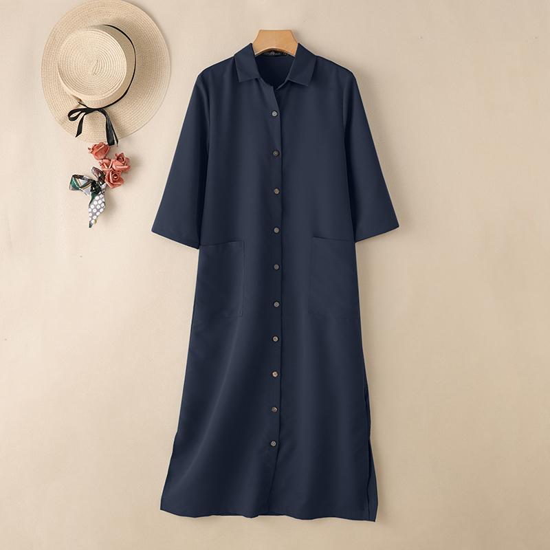 ZANZEA Женское платье-рубашка с отложным воротником, свободного кроя, повседневное, с длинным рукавом 5XL тёмно-синий
ZANZEA Женское платье-рубашка с отложным воротником, свободного кроя, повседневное, с длинным рукавом 5XL тёмно-синий