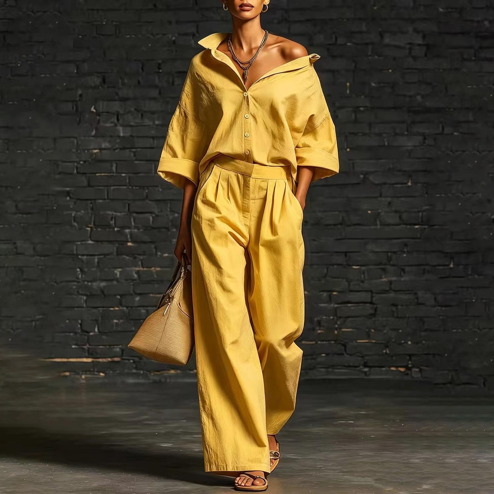 Women s Long Sleeved Shirt And Loose Pants Two-piece Set XL жовтий
Women s Long Sleeved Shirt And Loose Pants Two-piece Set XL жовтий