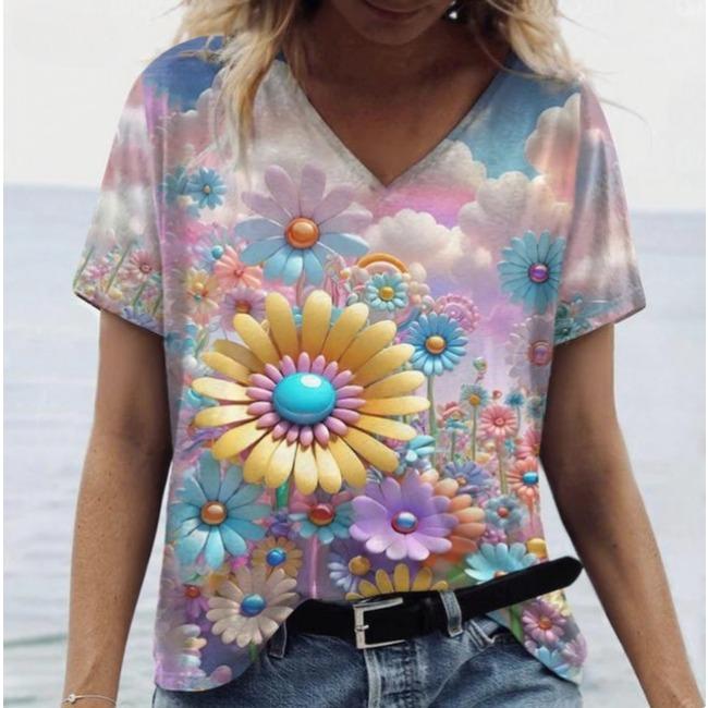 Летний топ с V-образным вырезом и 3D-принтом с цветочным узором, модные повседневные женские футболки с коротким рукавом S
Летний топ с V-образным вырезом и 3D-принтом с цветочным узором, модные повседневные женские футболки с коротким рукавом S
