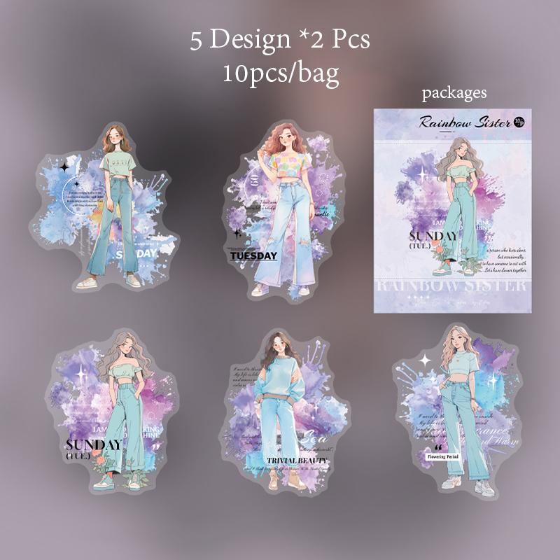 10 Sheets/bag PET Stickers Watercolor Girl Character Sticker Creative Landscape Collage Materials DIY Greeting Card Decoration
10 Sheets/bag PET Stickers Watercolor Girl Character Sticker Creative Landscape Collage Materials DIY Greeting Card Decoration