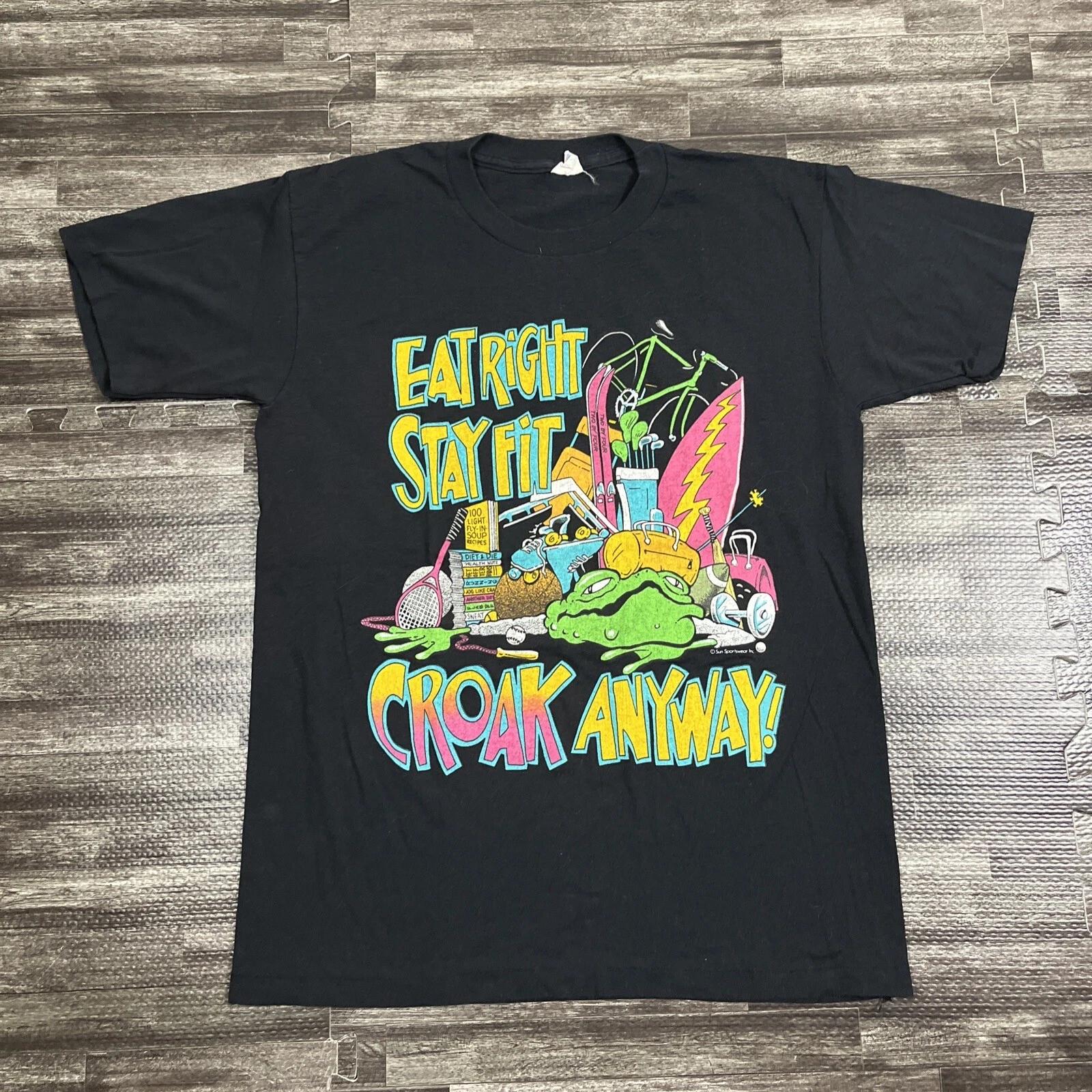 Винтажная футболка 90-х Eat Right Stay Fit Croak Anyways с графическим принтом, одинарный шов, черная, размер L XL
Винтажная футболка 90-х Eat Right Stay Fit Croak Anyways с графическим принтом, одинарный шов, черная, размер L XL