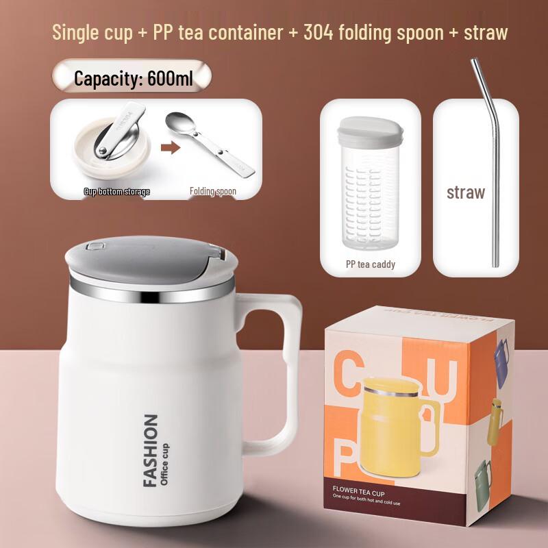 304 Stainless Steel Mug with Tea Infuser, Straw & Folding Spoon
304 Stainless Steel Mug with Tea Infuser, Straw & Folding Spoon