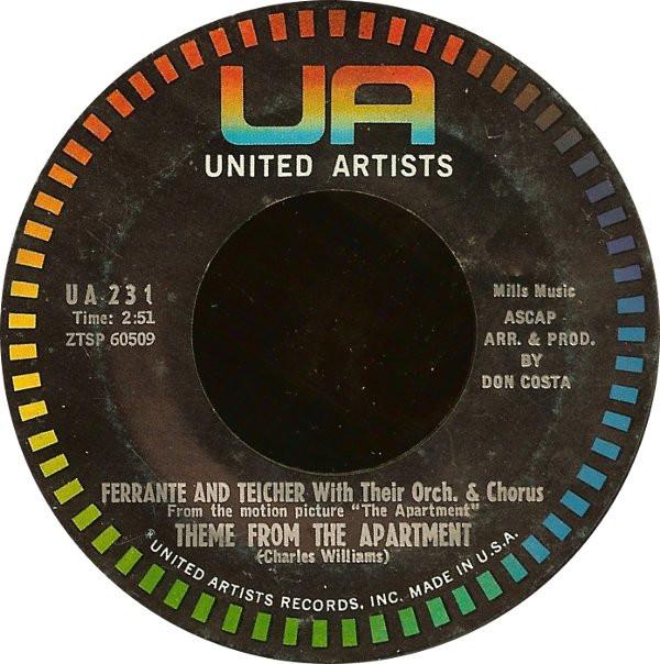 7inch Record FERRANTE & TEICHER, THEIR ORCHESTRA - Theme From The Apartment UA231 United Artists 1960 US Jazz Used
7inch Record FERRANTE & TEICHER, THEIR ORCHESTRA - Theme From The Apartment UA231 United Artists 1960 US Jazz Used