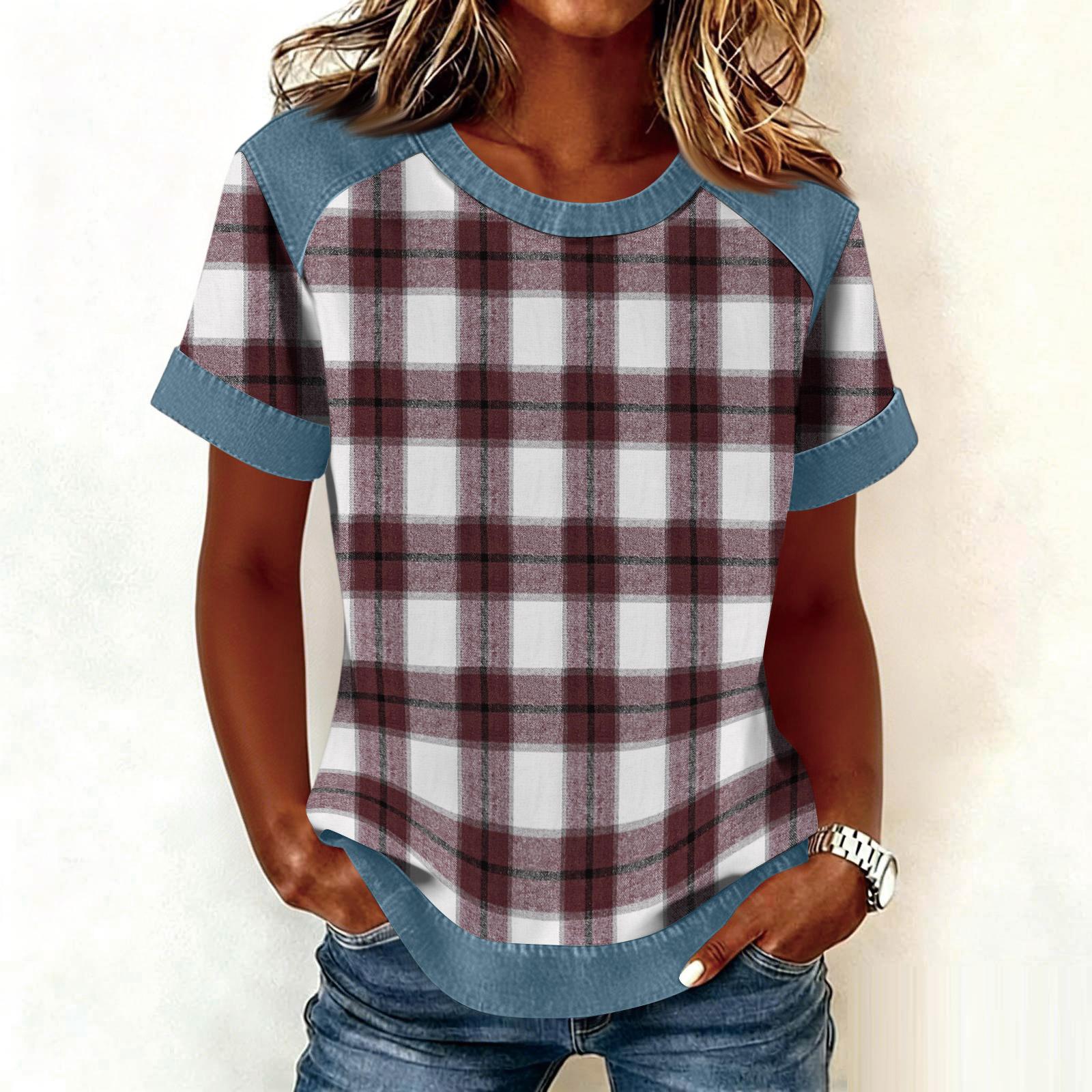 Women Denim Collar Patchwork Stitching Sweatshirt Casual Printed Pullover Short Sleeve Shirts XL винний
Women Denim Collar Patchwork Stitching Sweatshirt Casual Printed Pullover Short Sleeve Shirts XL винний