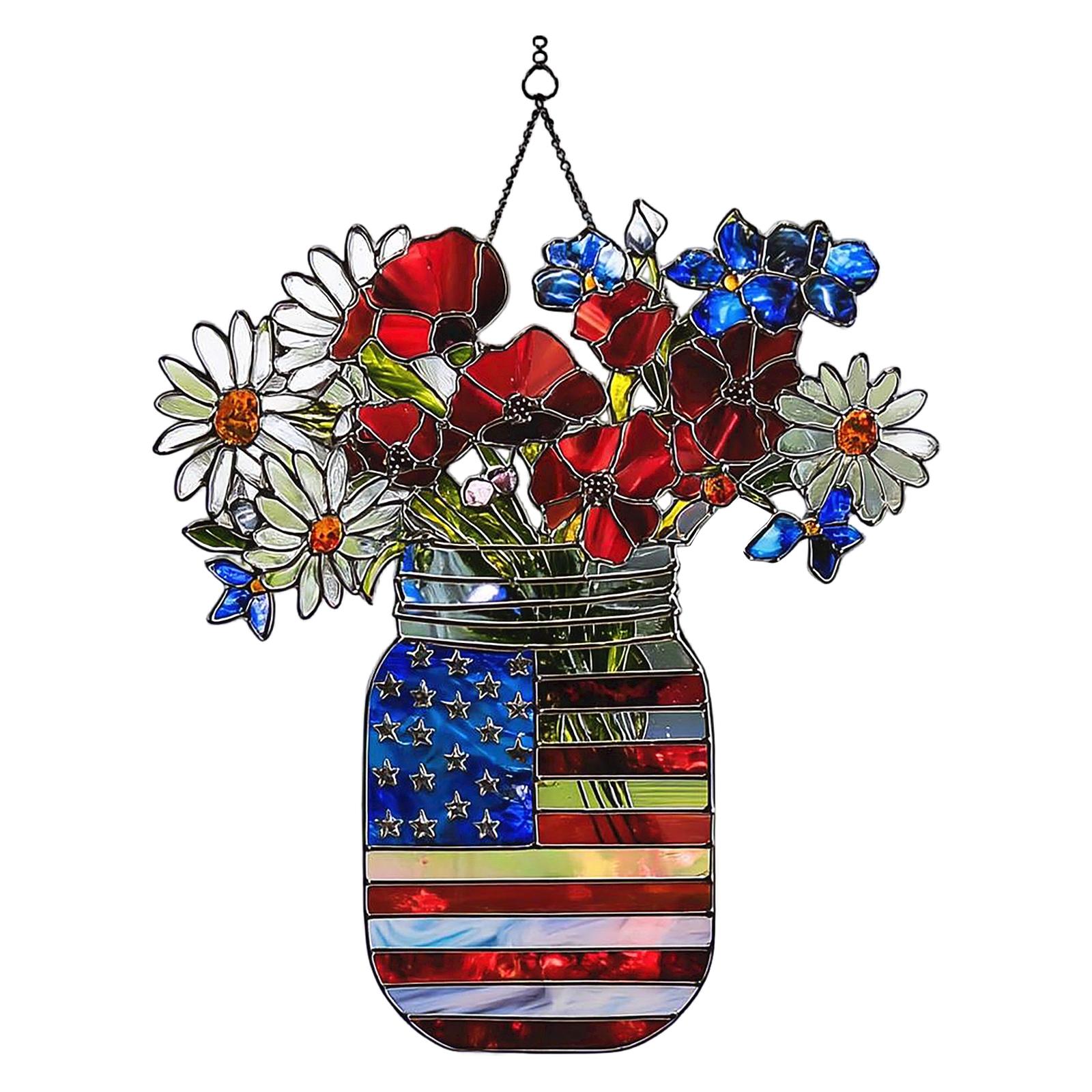 Acrylic Hanging Ornament Featuring Floral Arrangement in Mason Jar with American Flag Background 2D Design for Home Decoration and Commemoration
Acrylic Hanging Ornament Featuring Floral Arrangement in Mason Jar with American Flag Background 2D Design for Home Decoration and Commemoration