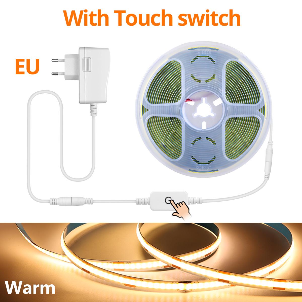 320 светодиодов/м FCOB Светодиодная лента для кухни Светодиодная подсветка под шкаф CRI90 + Регулируемая яркость 1-5M Светодиодный комплект Белая теплая естественная лампа с вилкой европейского стандарта 5M