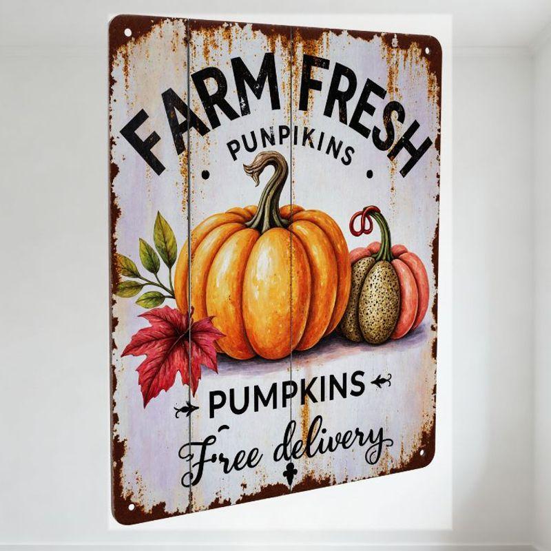 Vintage Farm Fresh Pumpkins Rustic Tin Sign with Autumn Illustrations Red Maple Leaf, Free Delivery, Country Farmhouse Decor for 20x30cm(7.8x11.8inch)
Vintage Farm Fresh Pumpkins Rustic Tin Sign with Autumn Illustrations Red Maple Leaf, Free Delivery, Country Farmhouse Decor for 20x30cm(7.8x11.8inch)