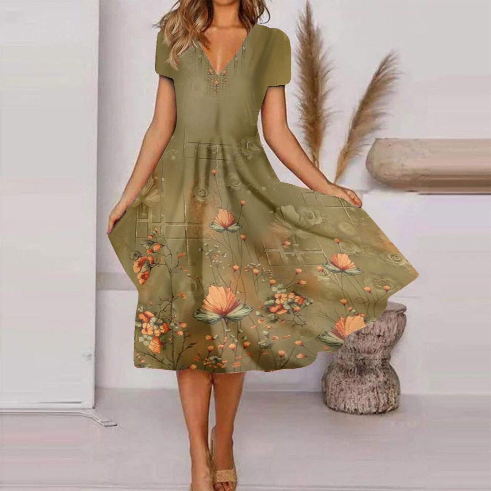 Женское летнее повседневное модное свободное платье с коротким рукавом и v-образным вырезом в стиле ретро XL