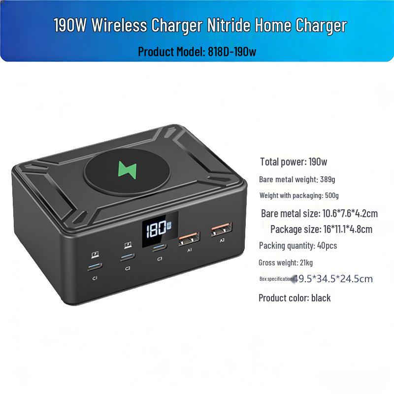 190W Multi-Port Gallium Nitride Charger with Smart Display for Phones and Tablets EU Plug + 1.5M Power Cord
190W Multi-Port Gallium Nitride Charger with Smart Display for Phones and Tablets EU Plug + 1.5M Power Cord