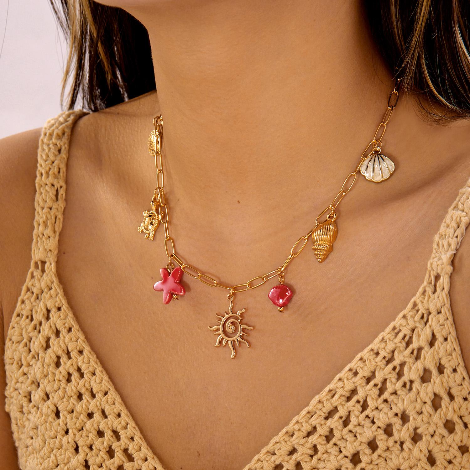 Bohemian Sun Starfish Scallop Chain Necklace for Women Vintage Conch Multiple Pendants Choker Summer Beach Holidays Jewelry
Bohemian Sun Starfish Scallop Chain Necklace for Women Vintage Conch Multiple Pendants Choker Summer Beach Holidays Jewelry