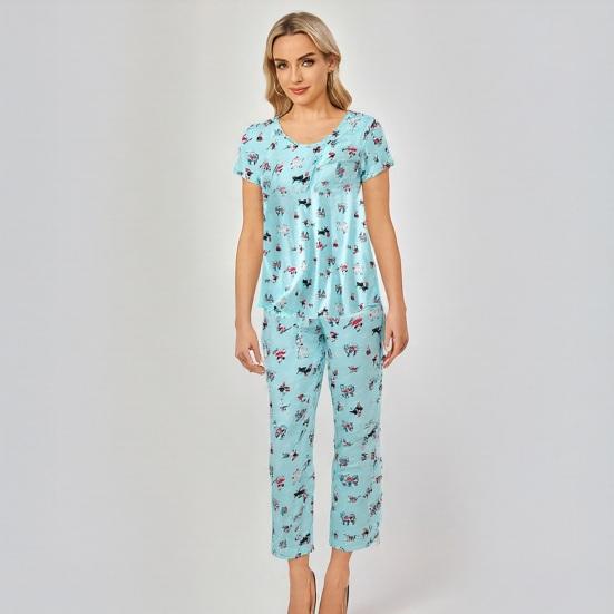 Women Cotton Pajama Set Short Sleeve Top with Capris Pants Sleepwear Set Summer Casual 2 Piece Lounge Set XXXL світло-зелений колір
Women Cotton Pajama Set Short Sleeve Top with Capris Pants Sleepwear Set Summer Casual 2 Piece Lounge Set XXXL світло-зелений колір