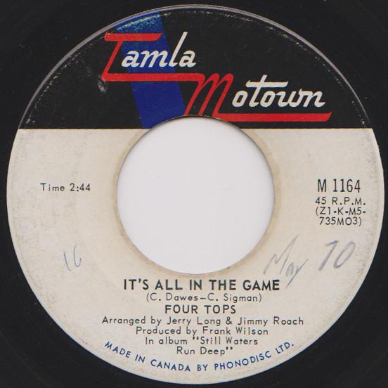 7inch Record FOUR TOPS - It s All In The Game / Love (Is The M1164 TAMLA MOTOWN 1970 Canada Soul/Funk Used
7inch Record FOUR TOPS - It s All In The Game / Love (Is The M1164 TAMLA MOTOWN 1970 Canada Soul/Funk Used