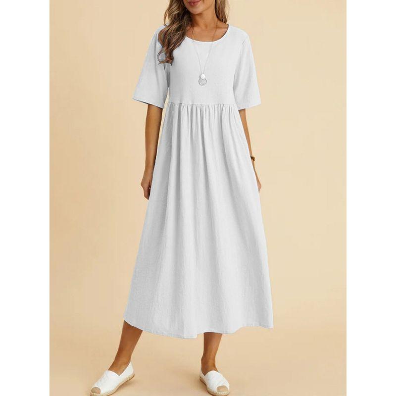 European and American Cotton and Linen Dress, Amazon Plus-Size Loose Round-Neck Mid-Length Dress with Five-Quarter Sleeves White S
European and American Cotton and Linen Dress, Amazon Plus-Size Loose Round-Neck Mid-Length Dress with Five-Quarter Sleeves White S