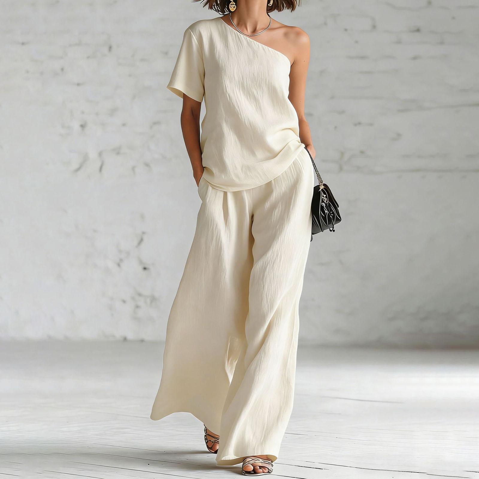 Women One Shoulder Top Wide Leg Pants Set Casual Two Piece Outfit Summer Spring Loose Fit Lightweight Fabric XS
Women One Shoulder Top Wide Leg Pants Set Casual Two Piece Outfit Summer Spring Loose Fit Lightweight Fabric XS