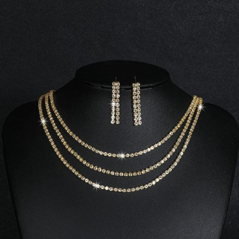 Rhinestone necklace and earrings - multi-layer diamond fashion wedding accessory set for women
Rhinestone necklace and earrings - multi-layer diamond fashion wedding accessory set for women